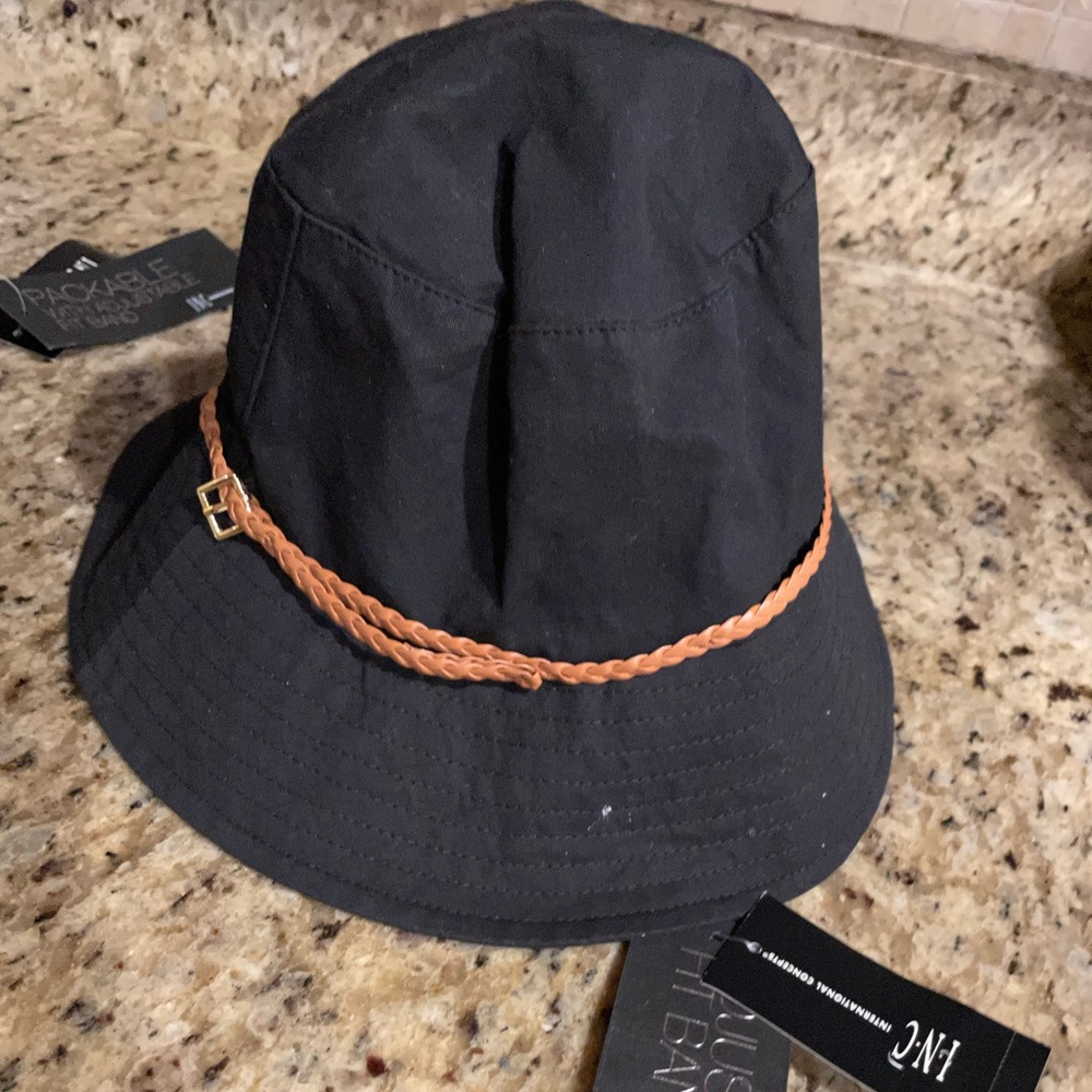 INC Leather  trim packable women's Hat Cotton